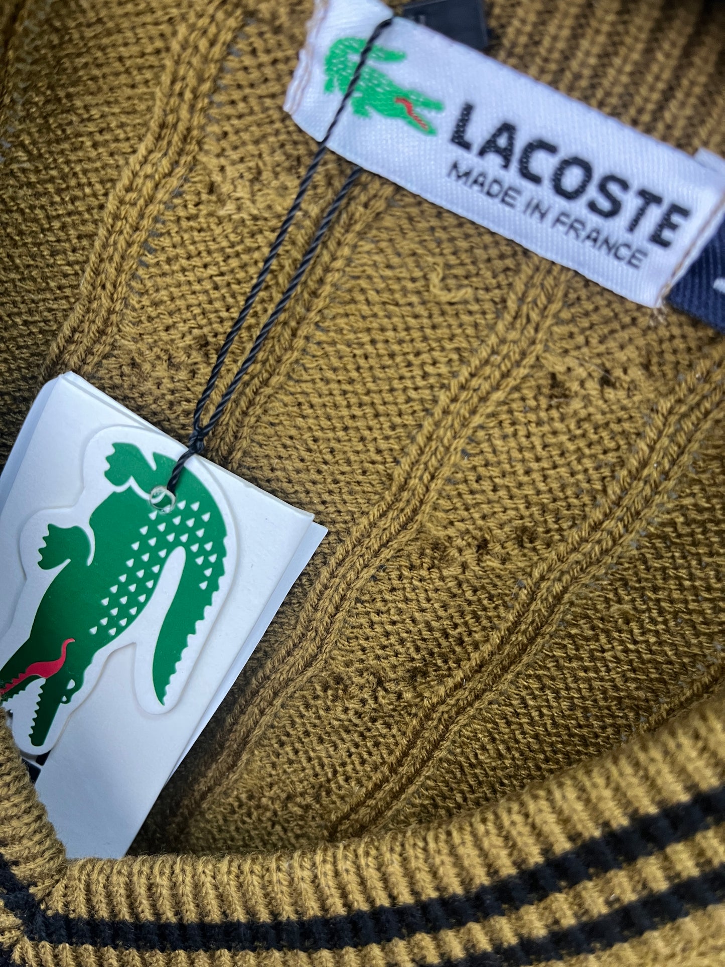 Lacoste V-Neck Patterned Tan Sweater
