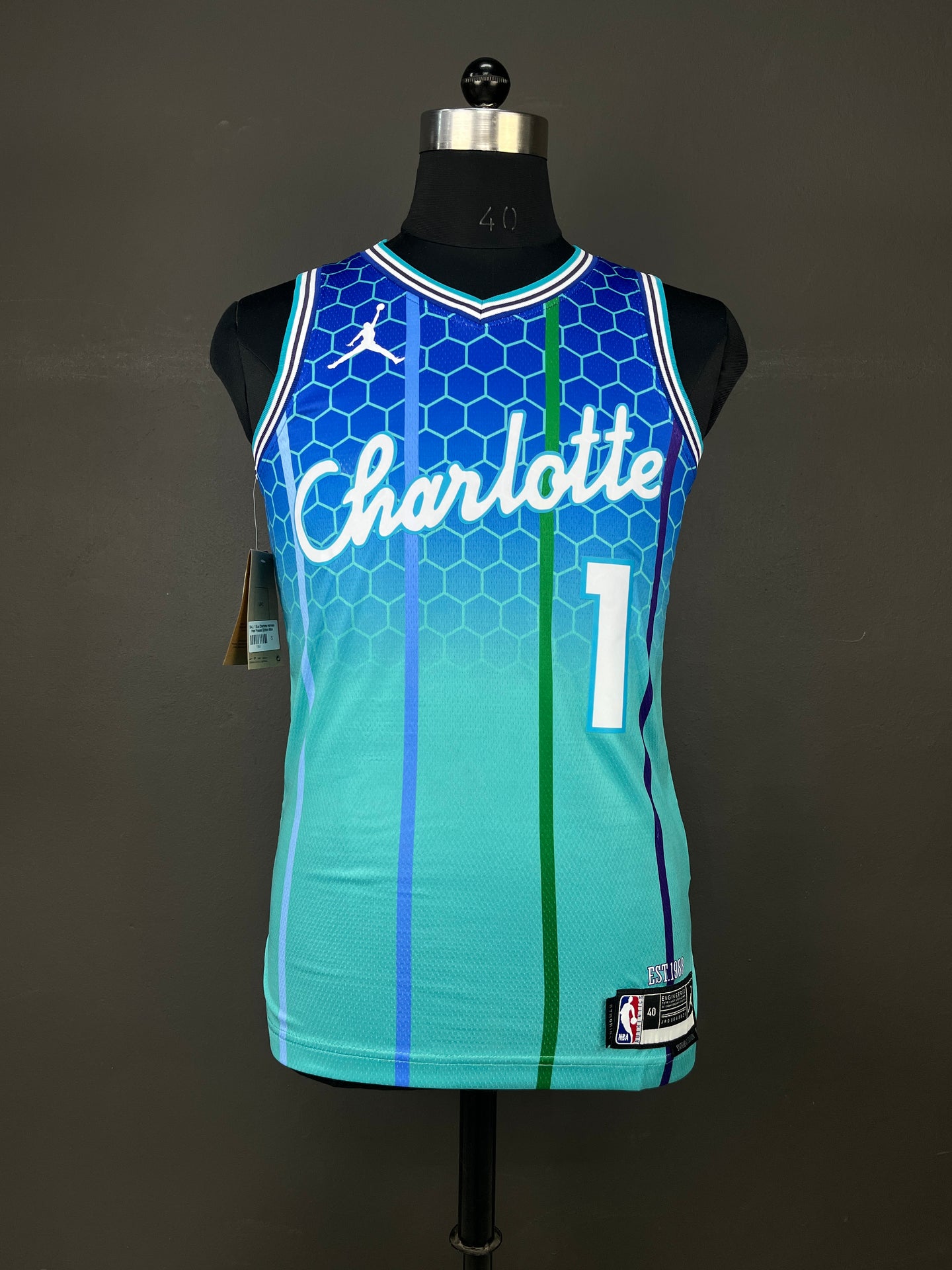 BALL 1 Blue Charlotte Hornets Heat Pressed Edition NBA Jersey