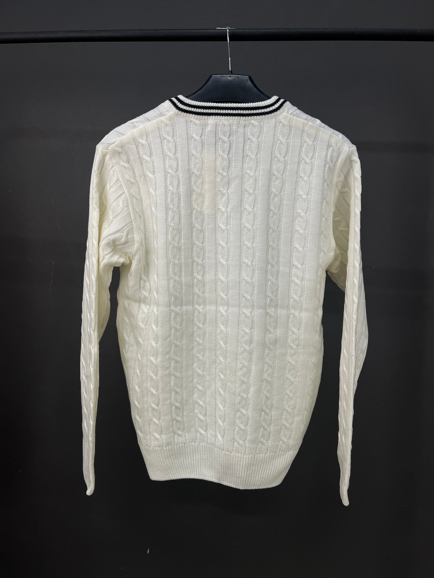 Lacoste V-Neck Patterned White Sweater