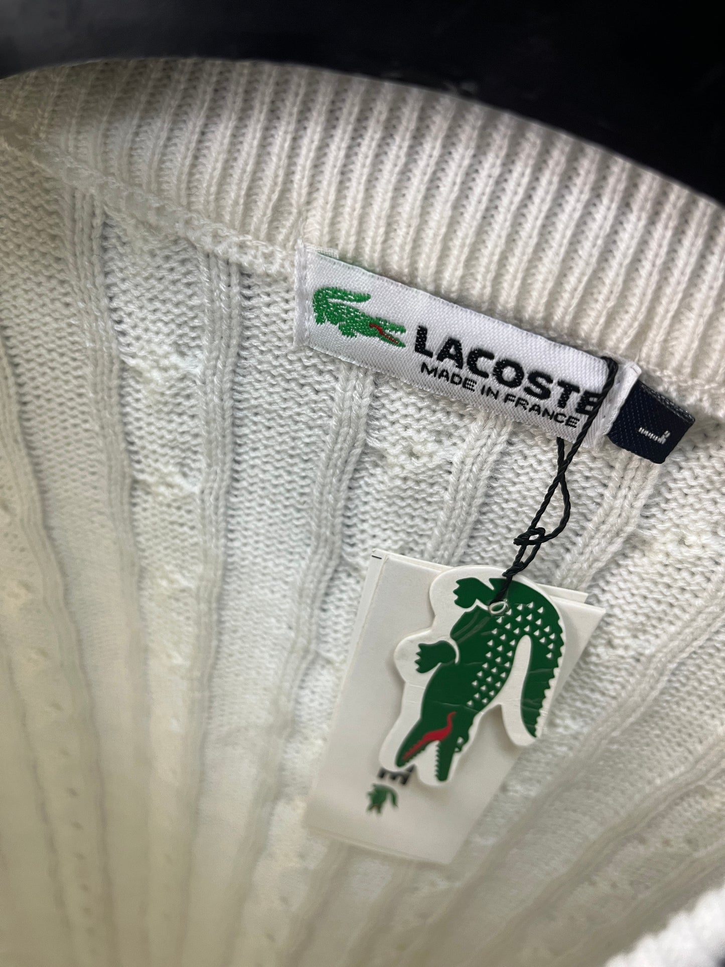 Lacoste V-Neck Patterned White Sweater