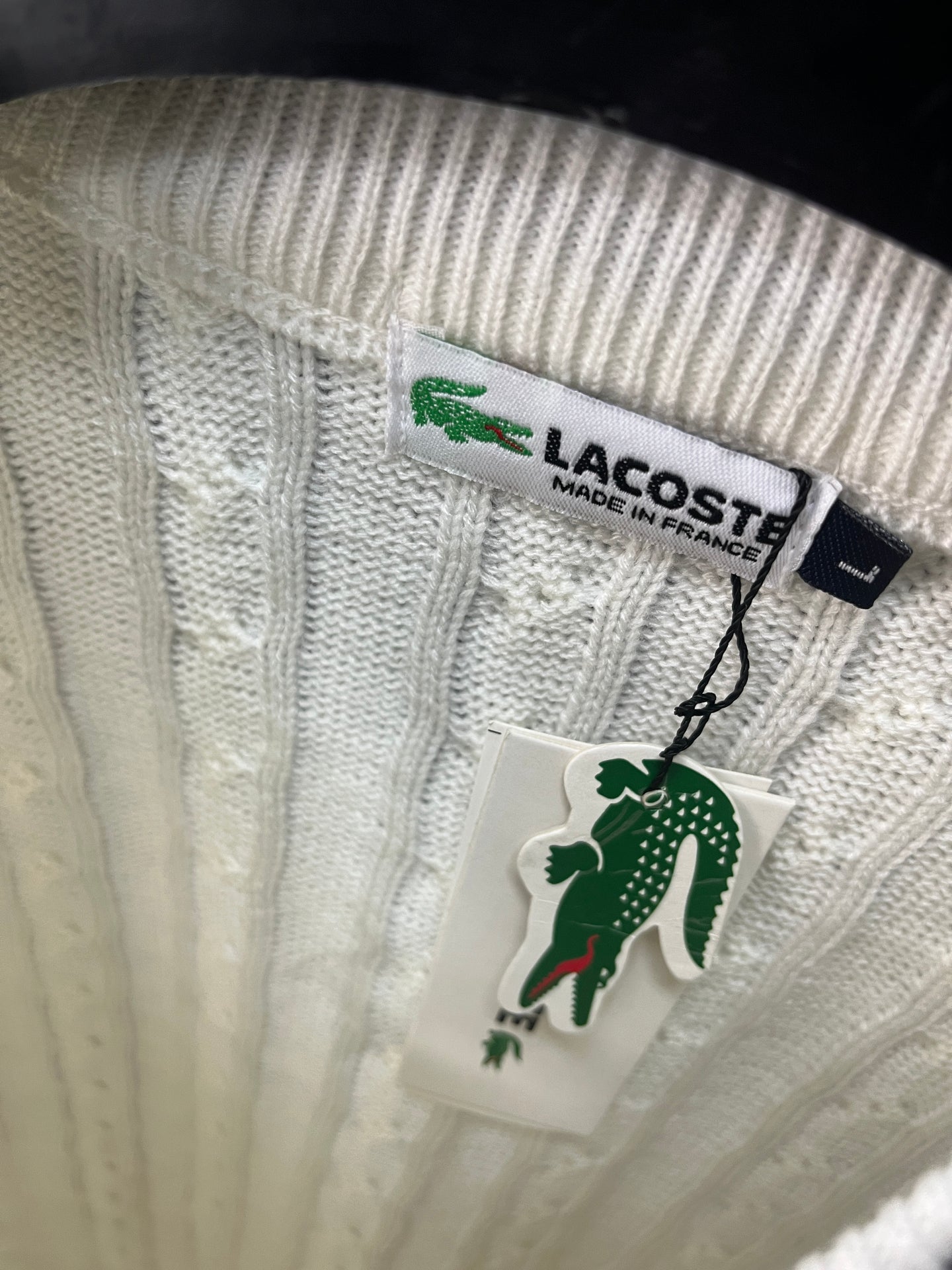 Lacoste V-Neck Patterned White Sweater