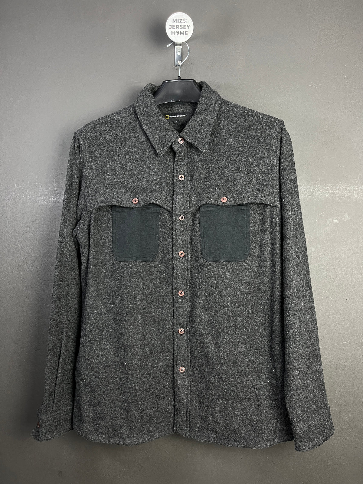 Dark Grey Textured Wool-blend Shirt Jacket (Size-XL)
