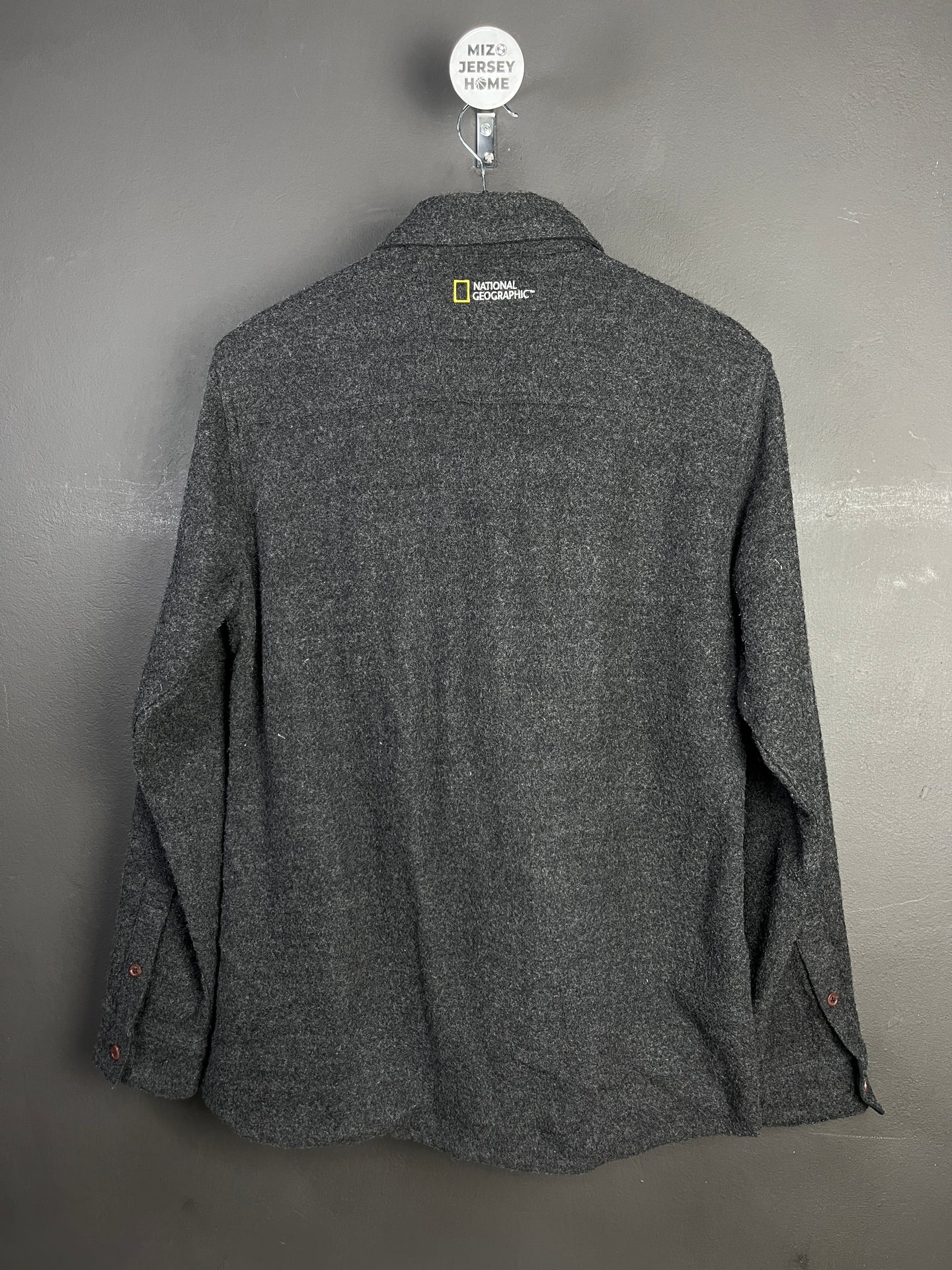 Dark Grey Textured Wool-blend Shirt Jacket (Size-XL)