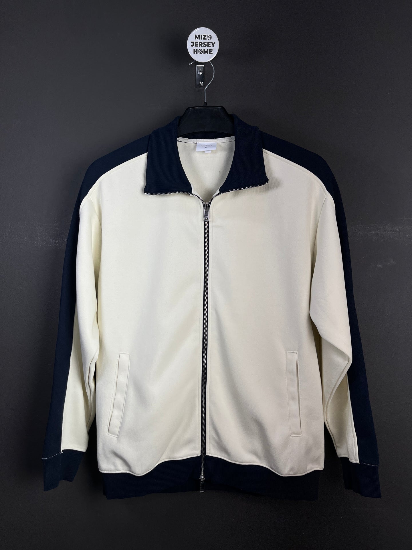 Contrast Trim Stand Collar White & Navy Jacket  (Size-L)