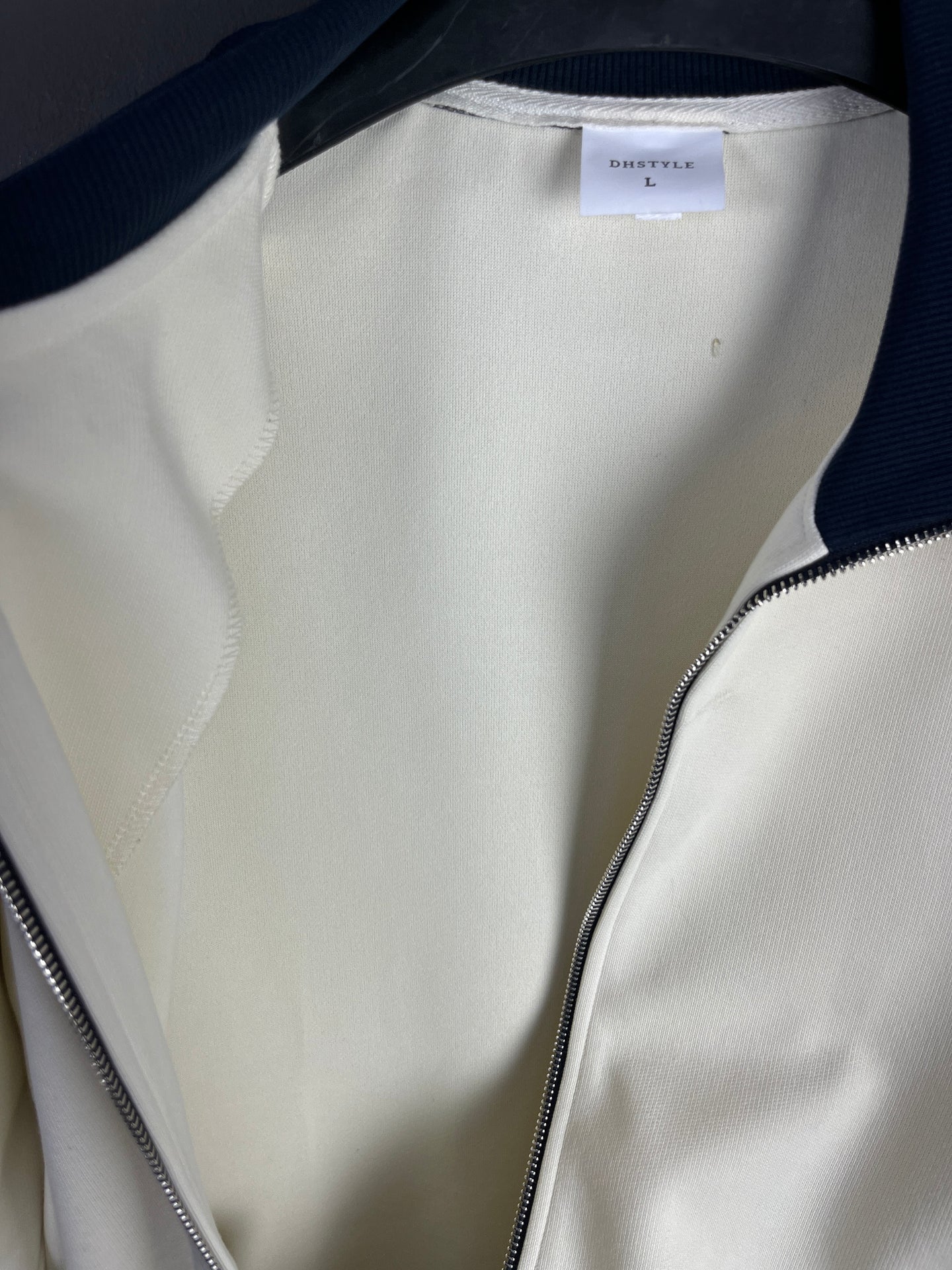 Contrast Trim Stand Collar White & Navy Jacket  (Size-L)