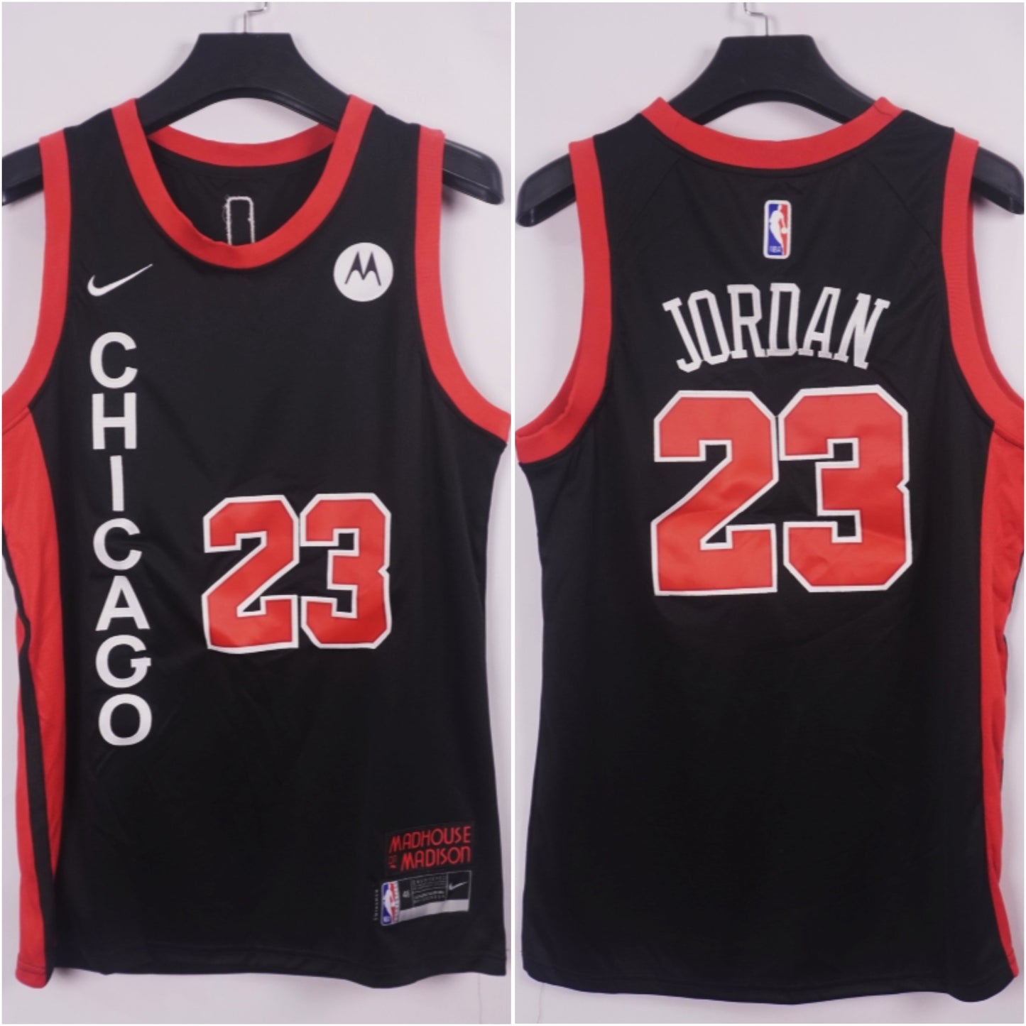 JORDAN 23 Black Red Chicago Bulls NBA Jersey