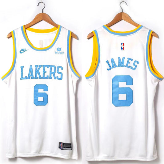 JAMES 6 White & Blue Los Angeles Lakers NBA Jersey