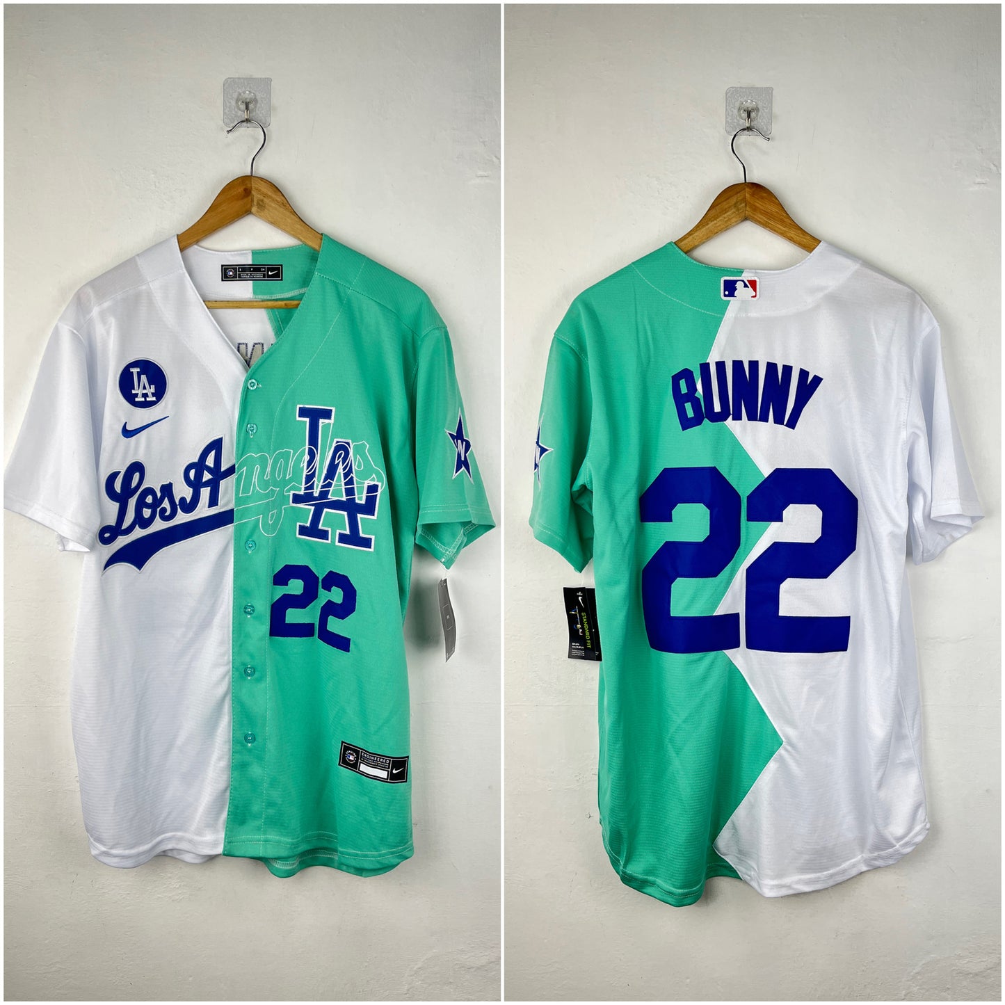 BAD BUNNY 22 White & Green LA Dodgers MLB Jersey
