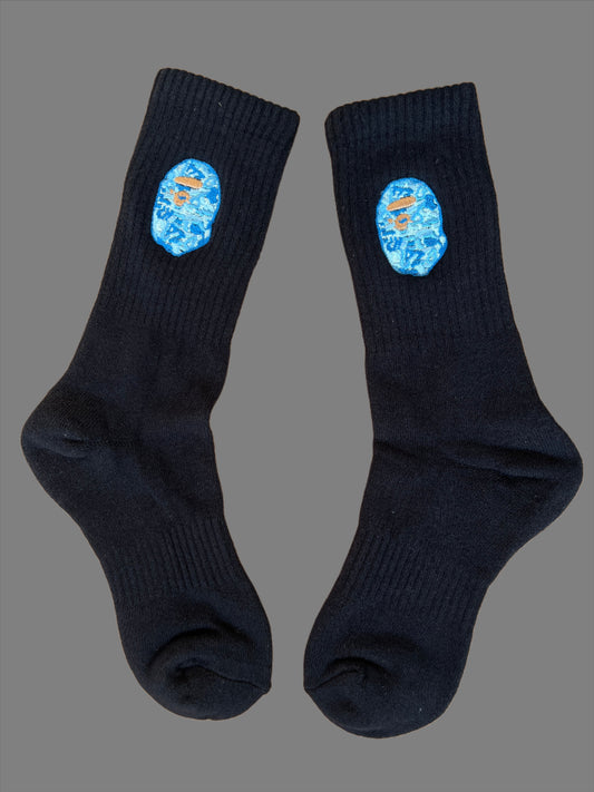 A BATHING APE Embroidery Logo Black Crew Socks