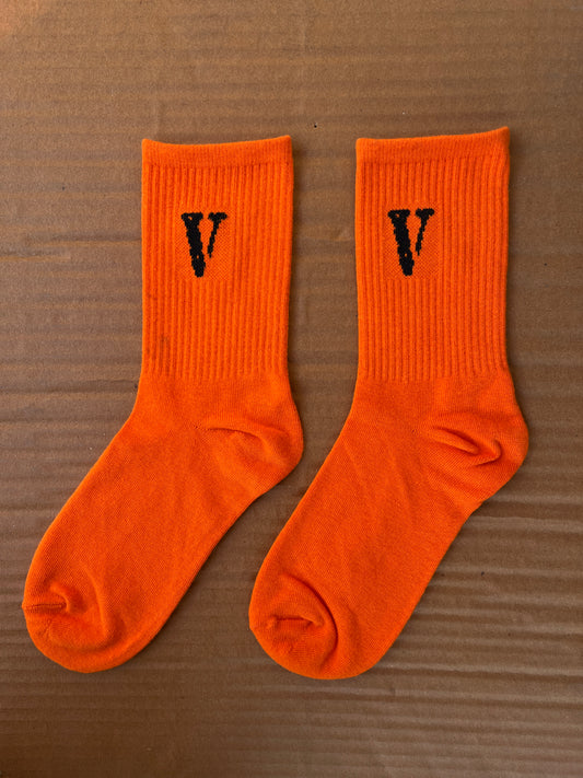 VLONE Logo Print Red Crew Socks