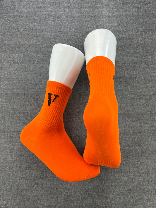 VLONE Logo Print Red Crew Socks