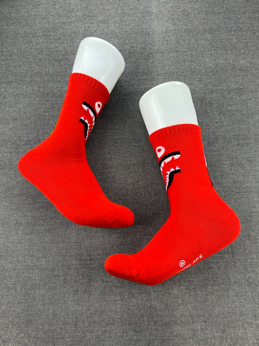 A BATHING APE Print Red Crew Socks