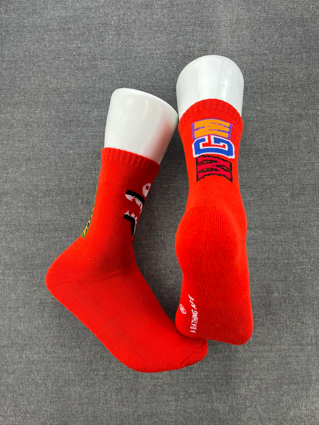 A BATHING APE Print Red Crew Socks