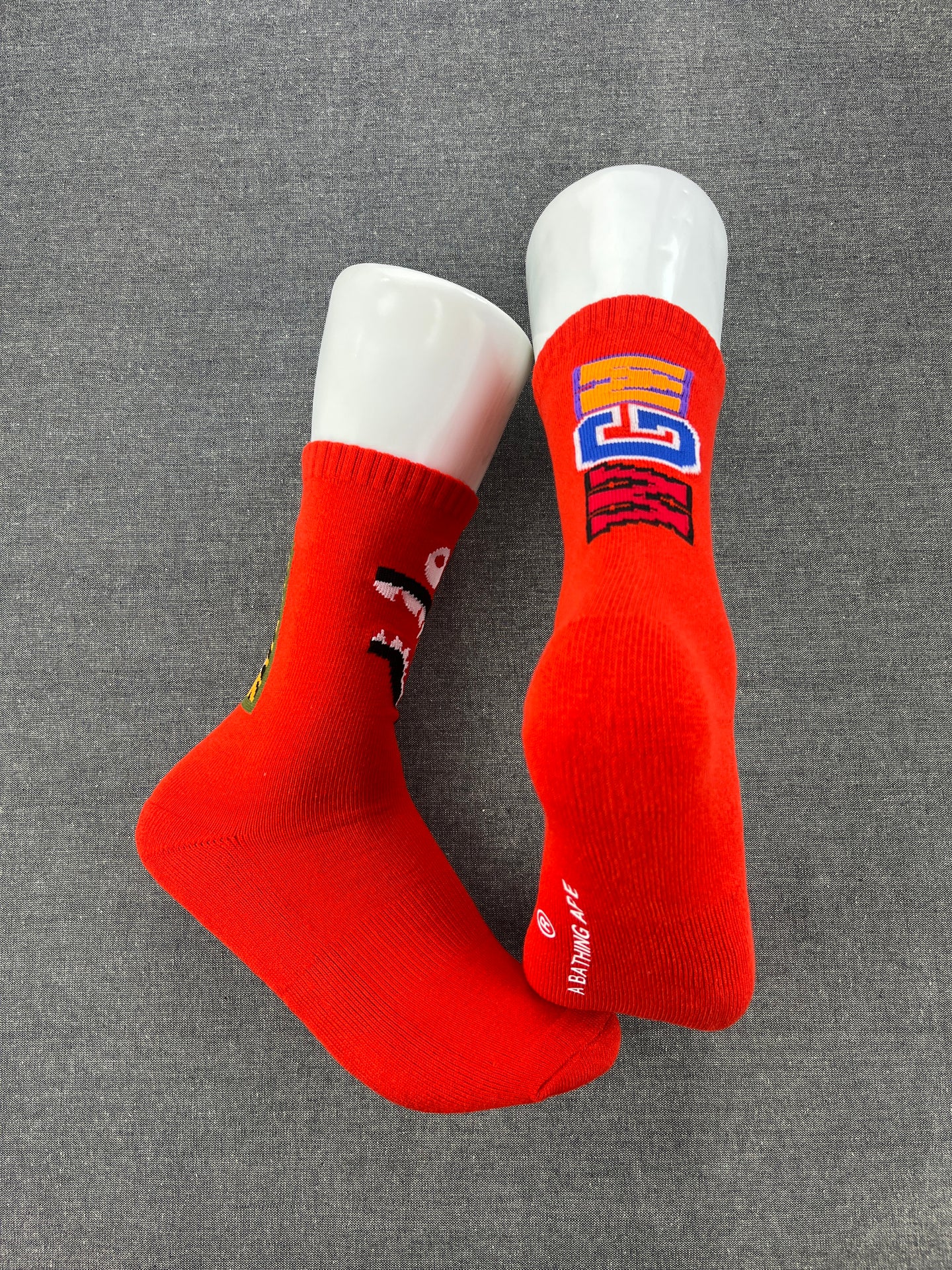 A BATHING APE Print Red Crew Socks