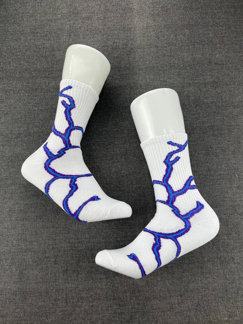 LIGHTNING Print White Crew Socks