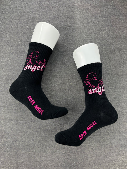 ANGEL Print Black Crew Socks