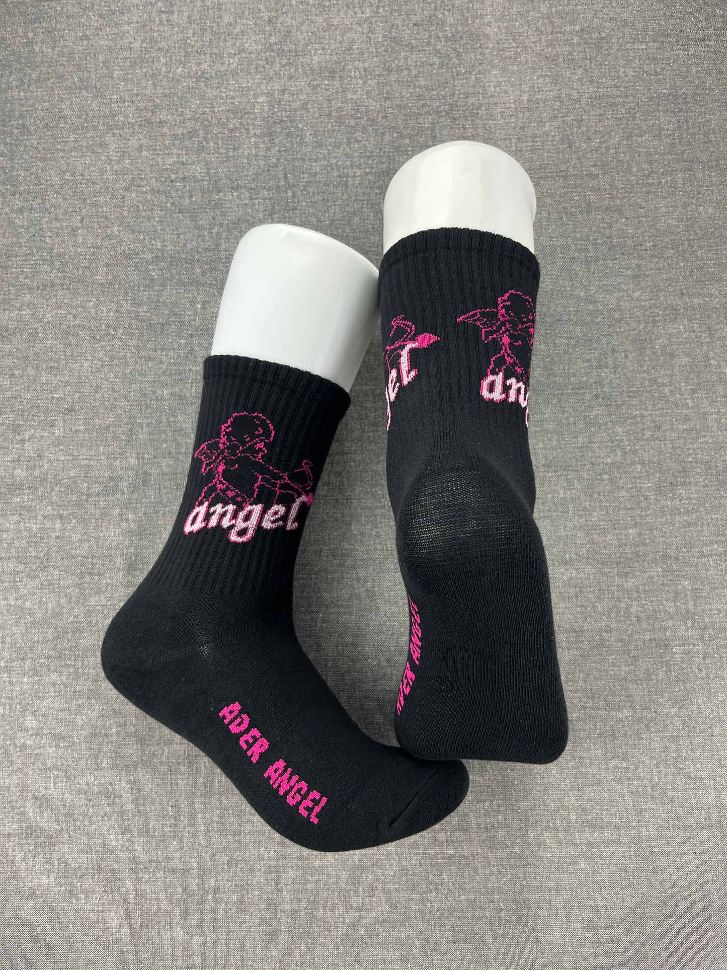 ANGEL Print Black Crew Socks