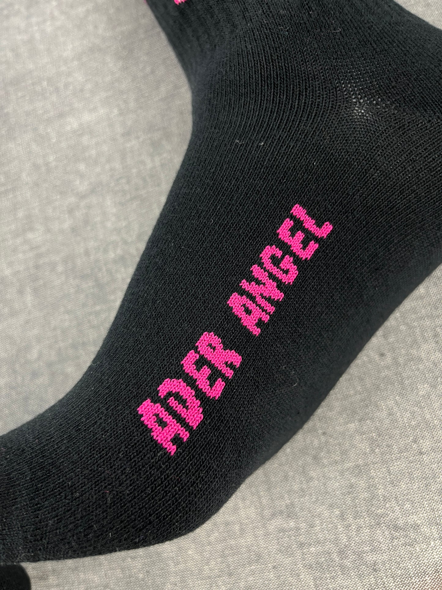 ANGEL Print Black Crew Socks