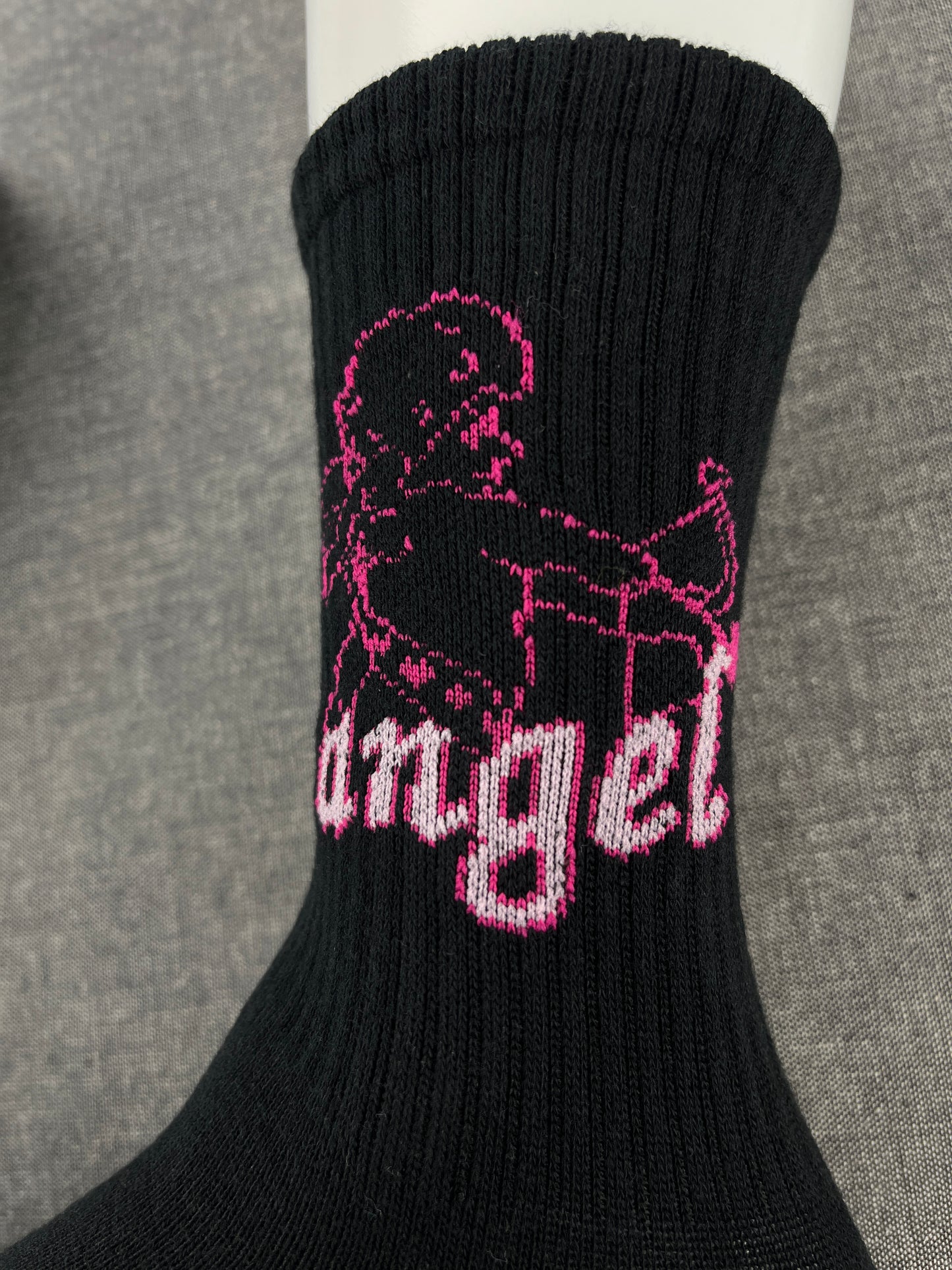 ANGEL Print Black Crew Socks