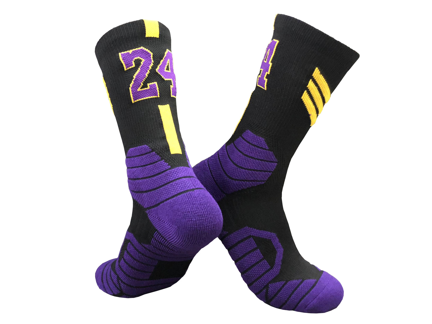 KOBE BRYANT 24 BLACK & PURPLE BASKETBALL CREW SOCKS