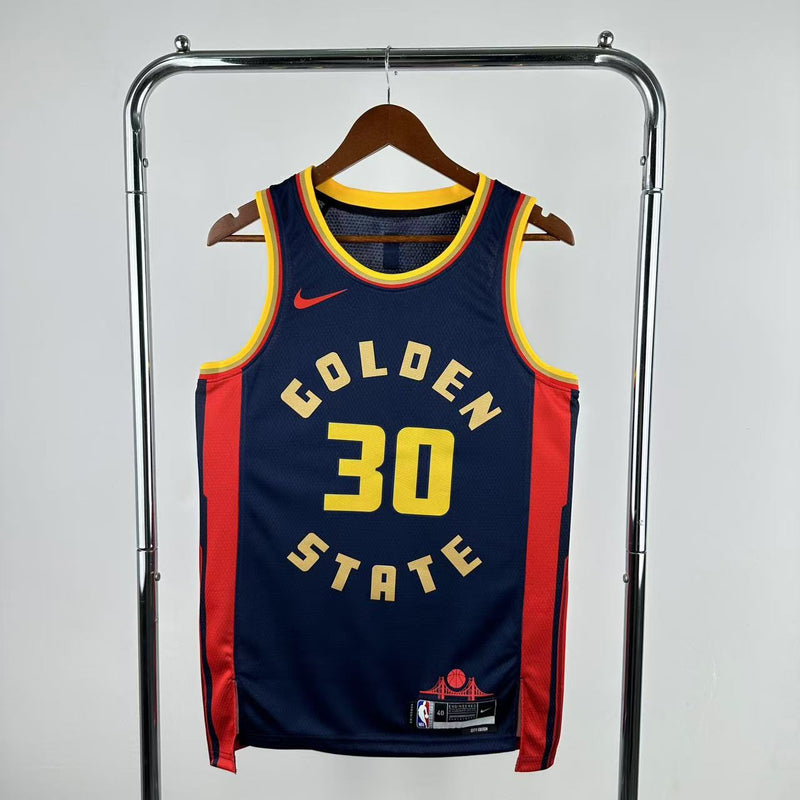 CURRY 30 Dark Blue Golden State Warriors Heat Pressed Edition NBA Jersey