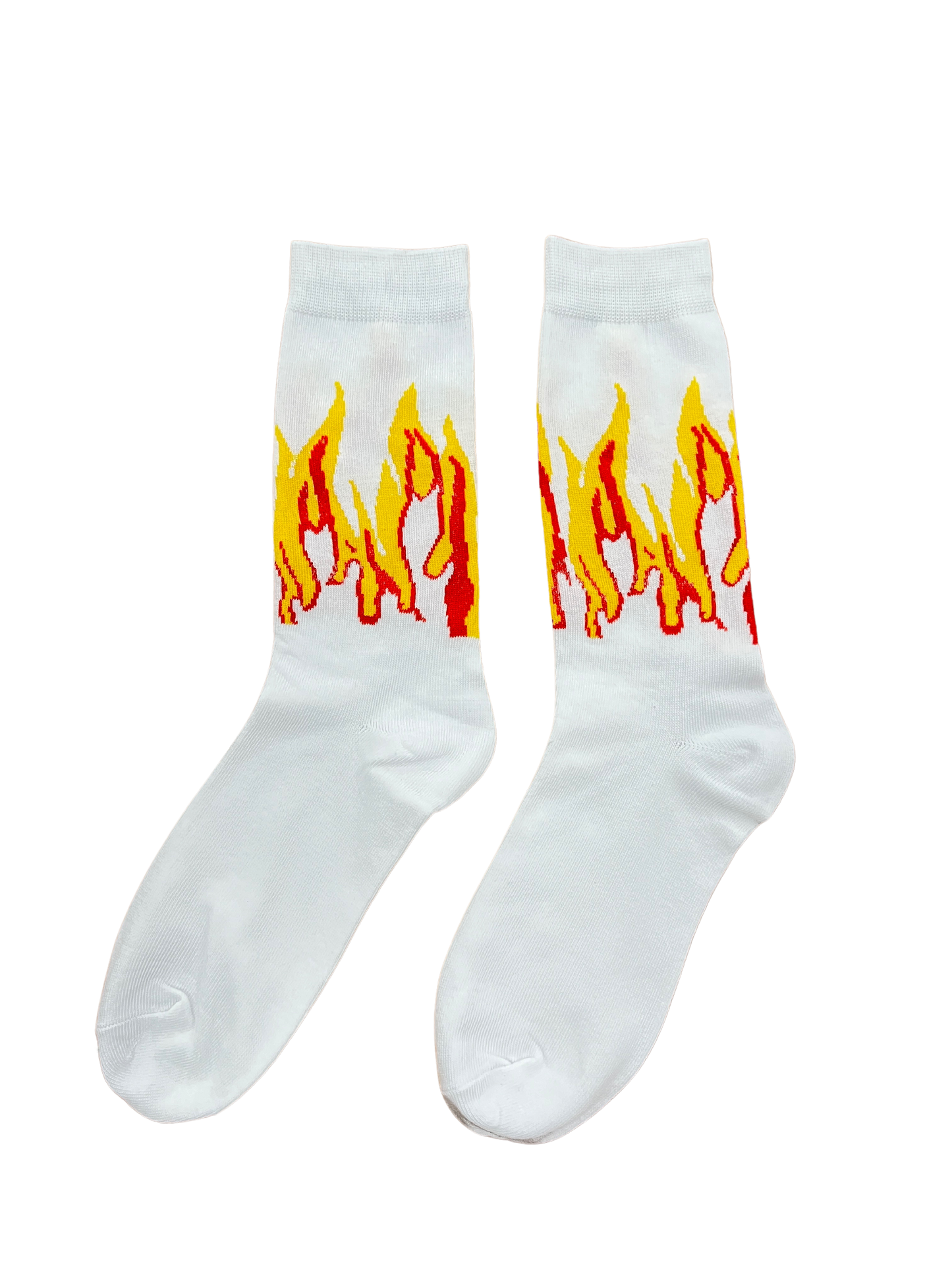 FLAME Print White Crew Socks