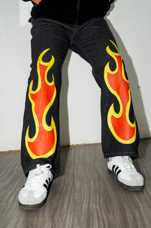 Flame Print Men's Baggy Jeans